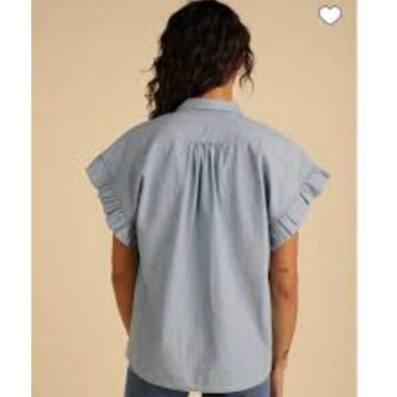 Trovata Chambray Ruffle Sleeve Blouse Small - Picture 3 of 7